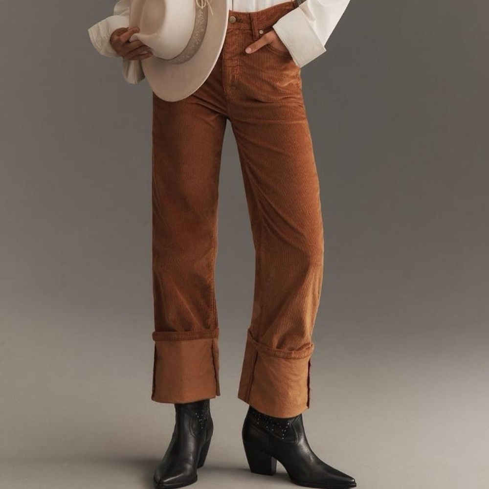 NWT Anthropologie Scotty Corduroy Cuffed High Rise Straight Leg Jeans in Cedar